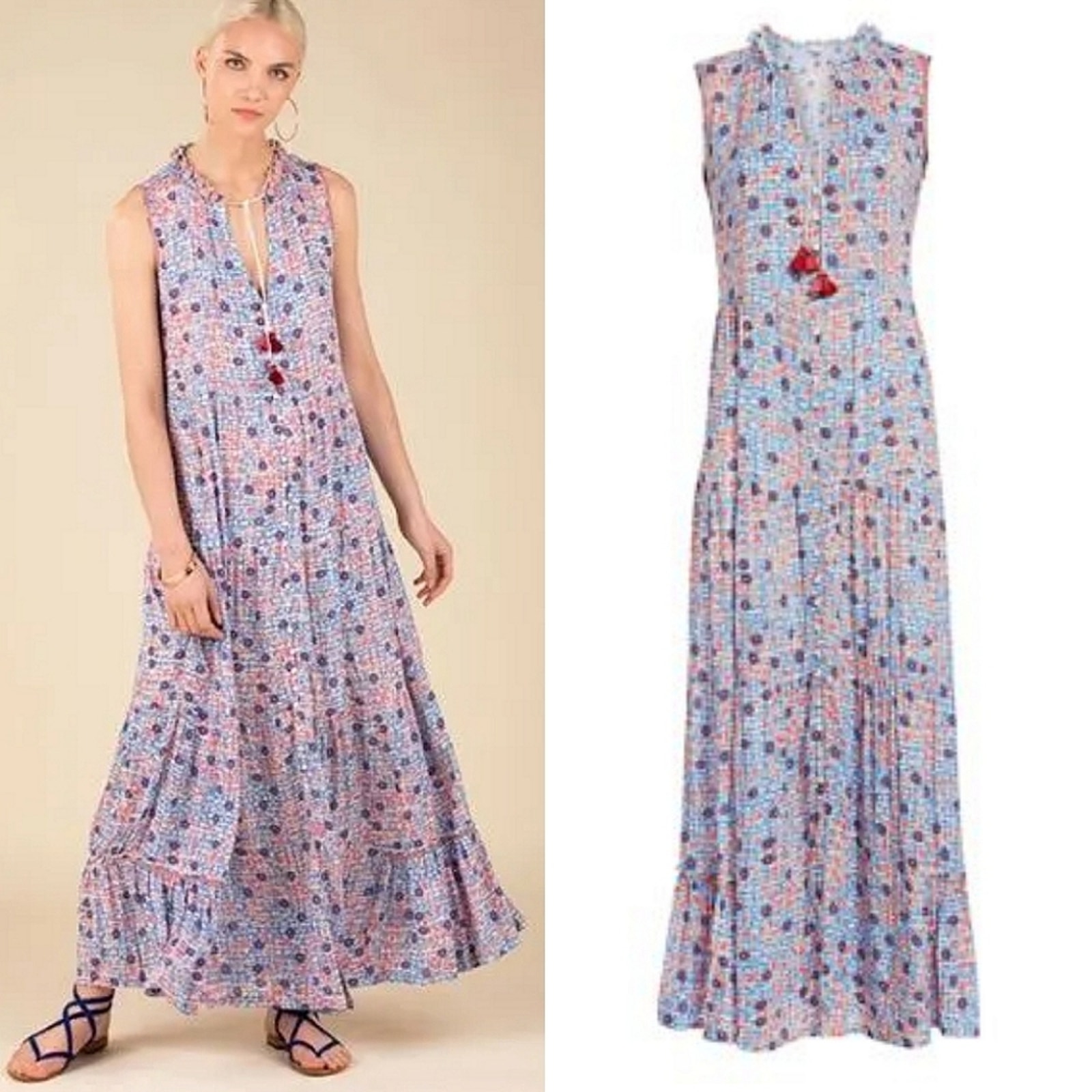 Poupette St. Barth Floral Clara Maxi Dress In Blue Bloom Size Xs